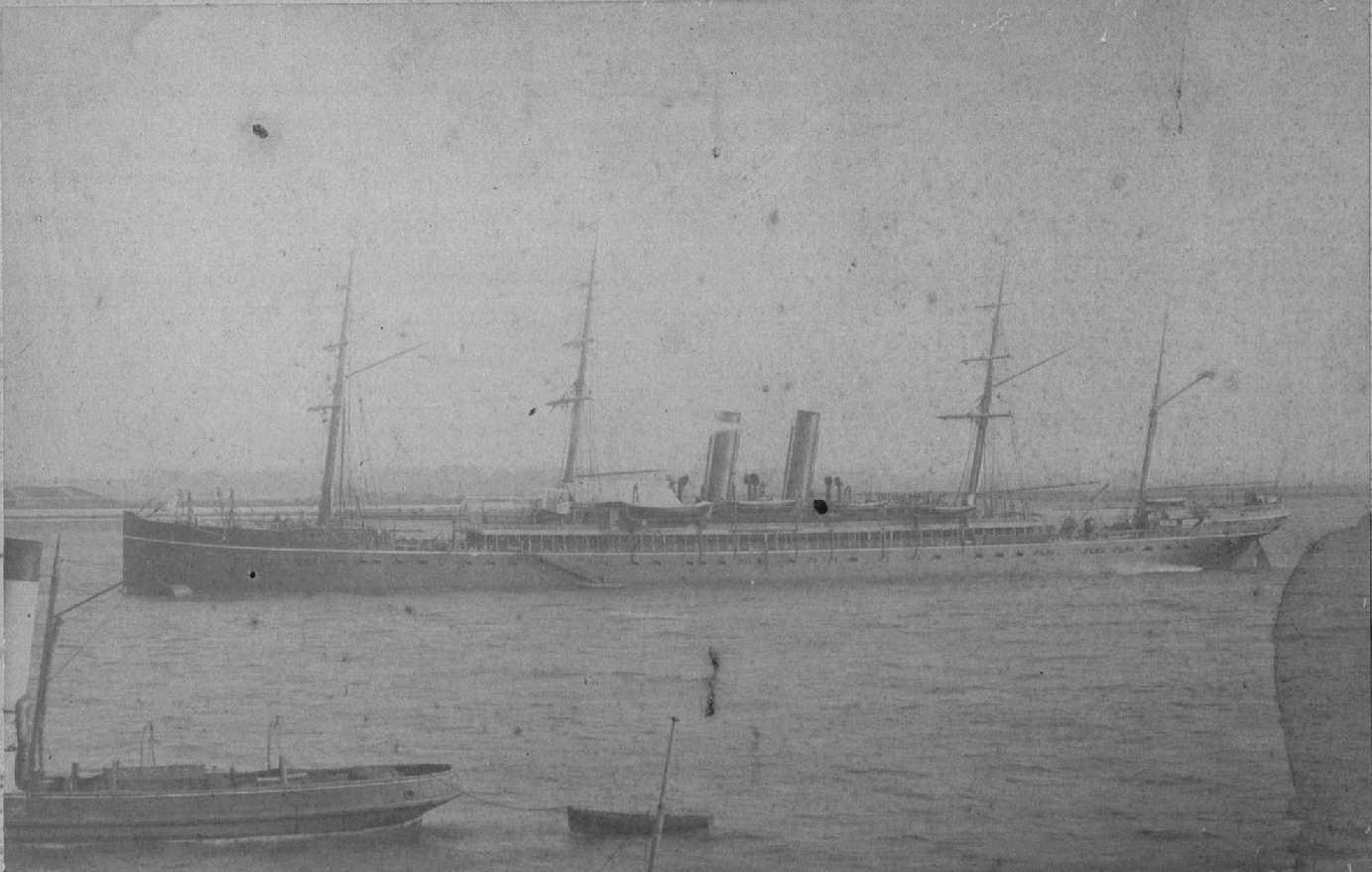 Passenger Liner "Carthage", built in 1881 of iron due to the scarcity of steel.  Built for the P&O company "Carthage" and "Rome" were the first P&O ships over 5,000 ton gross and were designed for the Australian trade, their passenger accomodation was ami