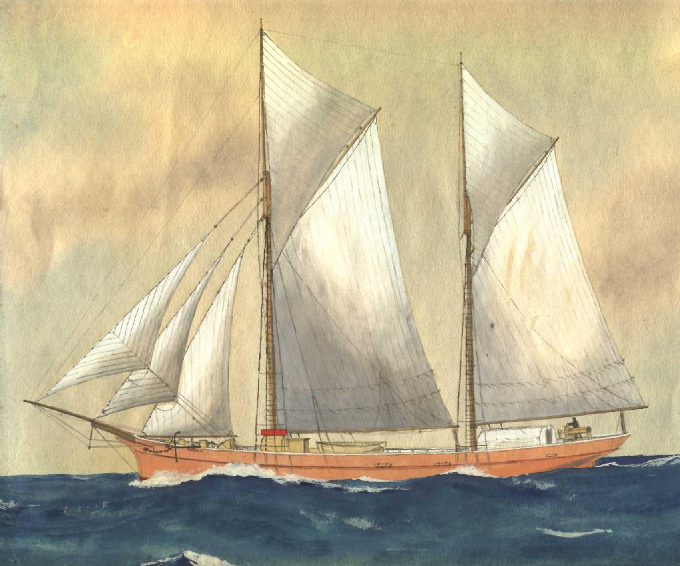 Wooden 2 masted Ketch, built in 1900 by Hans C Christensen, Bermagui, NSW.  An auxilliary motor was fitted in May 1922, making her have a bhp of 45 and a speed of 5.5 knots.  "Harold" was registered in Port Adelaide in September 1919 by A LeMessurier & Pa