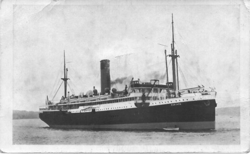 Passenger Vessel "S.S. Warilda".  Built in 1912 by William Beardmore & Co - Dalmuir, Scotland.  Owned by the Adelaide Steamship Company Ltd, she operated in Australian Coastal services.  In 1912 she took her first voyage and in 1915 she was commandeered a