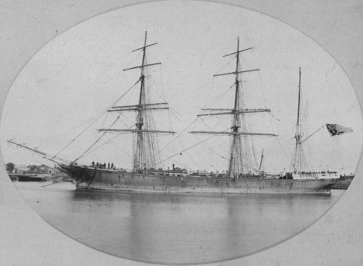 Iron barque "Cardigan Castle", built in 1870 at Liverpool by R & J Evans, owned by L Davies & Co.
Official Number:  63296
Tonnage:  1214 gross
Dimensions:  length 228'0", breadth 35'7", draught 21'6"