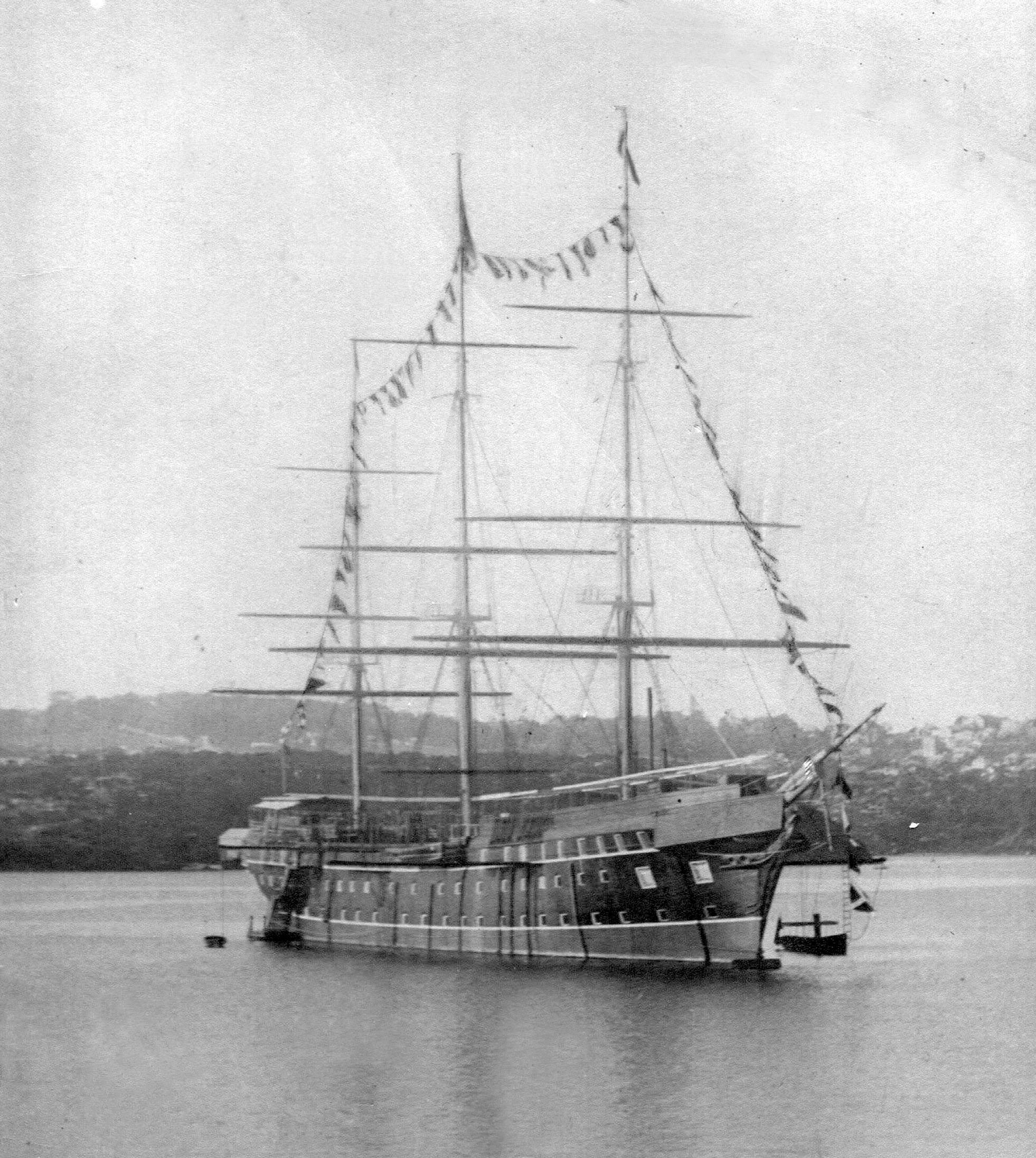 Composite built ship "Sobraon", built in 1866 at Aberdeen by Hall for Devitt & Moore.  According to Shipping Wonders of the World:  She was classed with "Themopylae" and "Cutty Sark" when she was in her prime on the Australian trade in the 1870's.  She wa