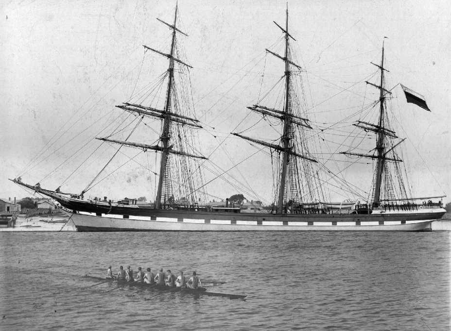 Three masted full rigged iron ship "Earl Of Zetland", built in 1875 at Dumbarton by A McMillan & Sons for J.D. & J Thomson, Reg:  Glasgow.  Vessel was bought by J.R. Menzies in 1880 and lated soild to Russian owners with no change of name and registered a