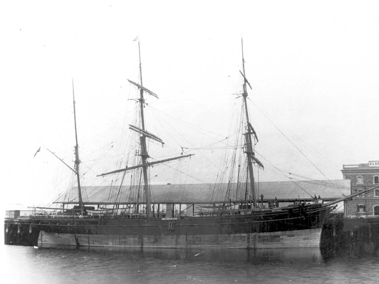 Barque "Beltana", built in 1869 by J Laing - Sunderland.  Owned by A L Elder & Co.
Dimensions:  length 172'5", breadth 33'6", draught 19'2"
Tonnage:  741
Official Number:  609 51
Port Of Registry:  London