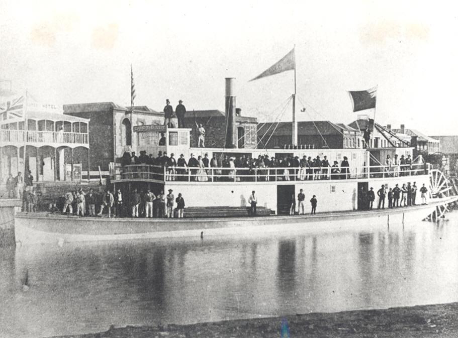 Paddle Steamer 'Lady daly' is described in R Parsons' book "Paddle steamers of Australia" as being of wood with a stern wheel.  Built in 1862 at Fletcher's Slip, Port Adelaide and then rebuilt at Moama in 1872.  The vessel had 2 steam engines, 2 decks and