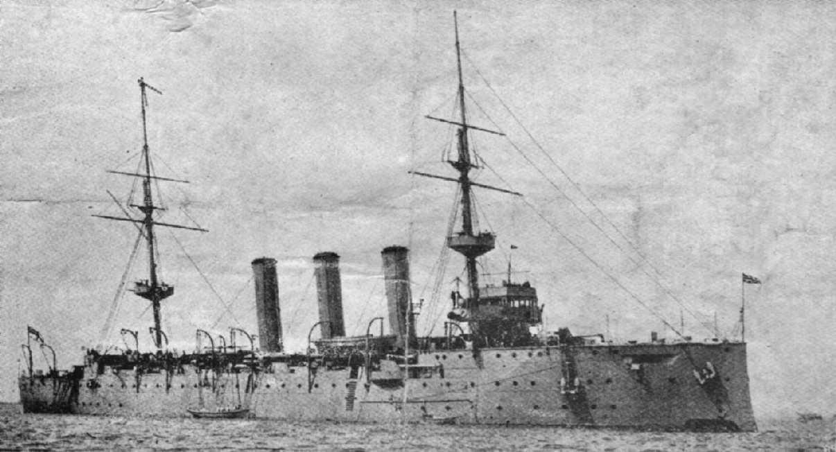 "H.M.A.S. Encounter", a Challenger class twin screw second class protected cruiser.  Laid downon 28th January 1901 and launched on 18th June 1902.  In later years was given light cruiser status.  She arrived in Australian waters in early 1906 to serve on 