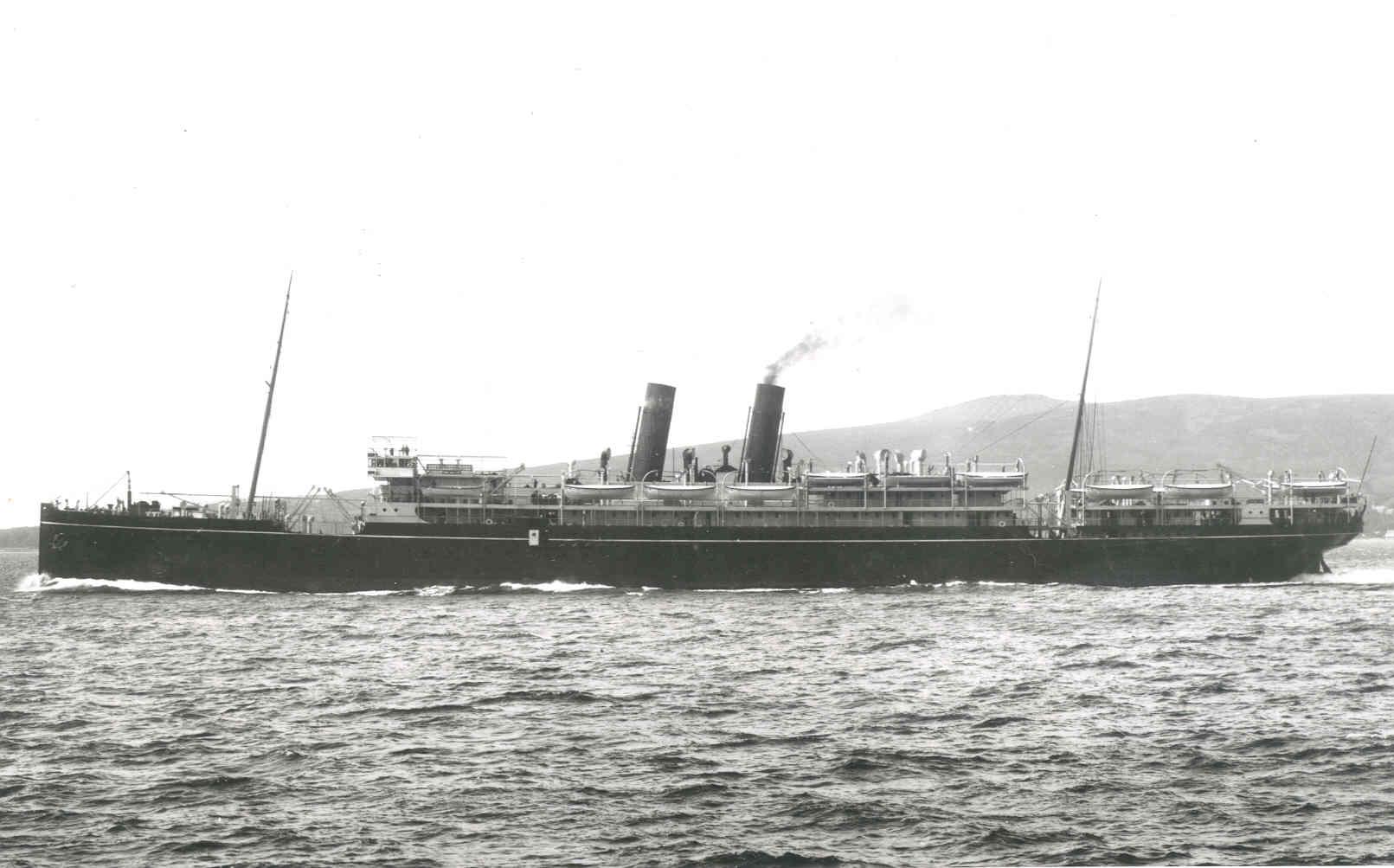 Passenger vessel "Moldavia", built in 1903 by Caird & Co - Greenock.  This vessel took her first voyage in 1903 and operated the route between the Uk and Australia via the Suez canal for P & O.  In 1915 she was commandeered as an armed merchant cruiser an