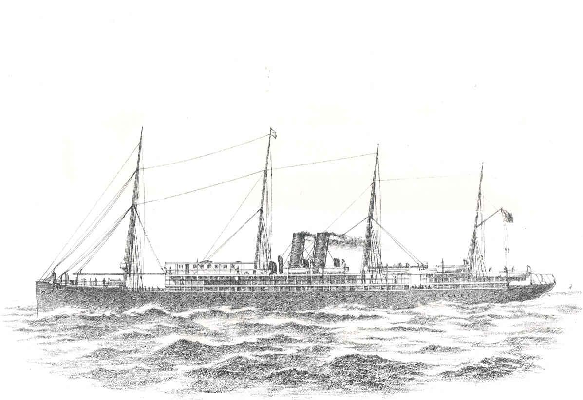 Passenger vessel "Oratava", built in 1889 by Vickers-Armstrongs, Barrow for the Orient-Pacific Line.  She was designed for the P.S.N. Co for the Valparaiso Trade and was later reallocated to the Australasian Service in 1890.  She was a single screw steame