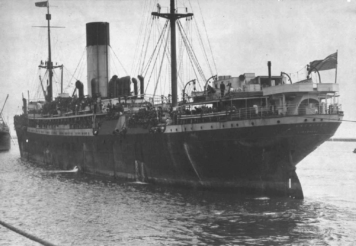 Passenger Cargo vessel "S.S. Anchises", built in 1911 in Belfast by Workman, Clark & Co for A Holt  Ocean Steamship Co.  A steel twin screw steamer.

Tonnage:  10,046 gross
Dimensions:  length 493', breadth 60', draught 29'
Official Number:  131320