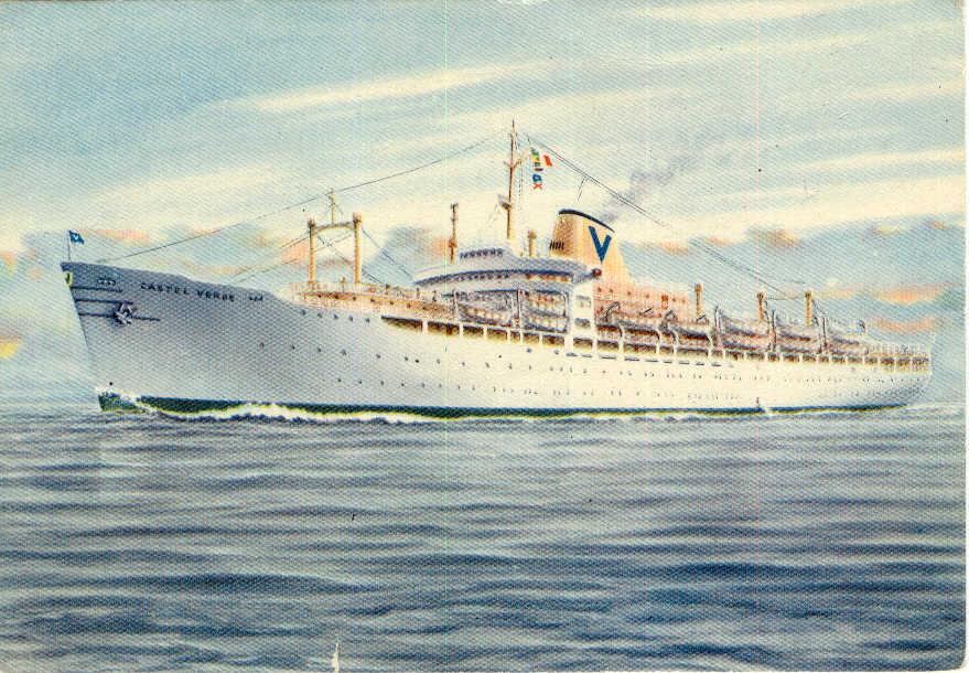 Passenger vessel "Castel Verde", ex "Wooste Victory", built in 1945 by California S.B. Corp. - Los Angeles, Cal.  Owned by Sitmar Soc. Italiana transporti Marittimi, S.P.A.

Dimensions:  length 439'1", breadth 62'1", draught 34'5"
Port Of Registry:  Ro