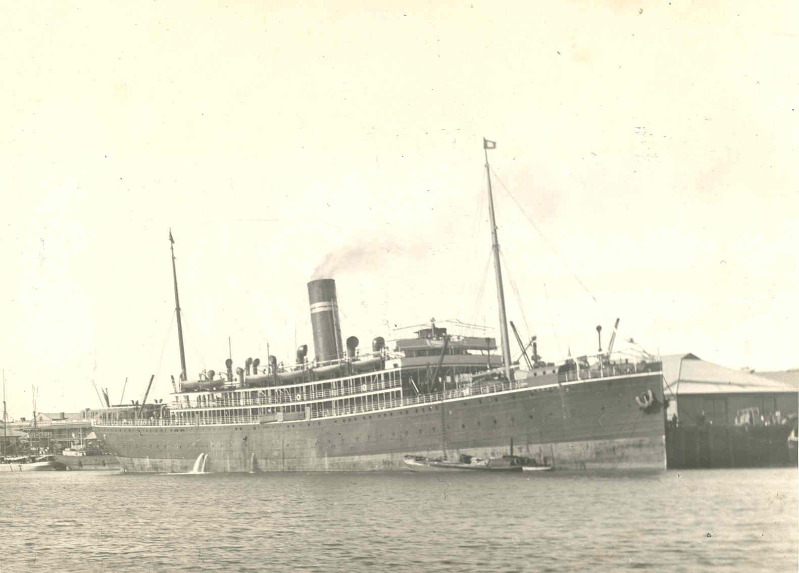 Passenger vessel "Kyarra", built in 1903 by Wm Denny & Bros - Dumbarton, Scotland.  Owned by Australasian United Steam Navigation Co and operated around Australia's coasts.  She took her first voyage in 1903 and was commandeered as a hospital ship in 1914