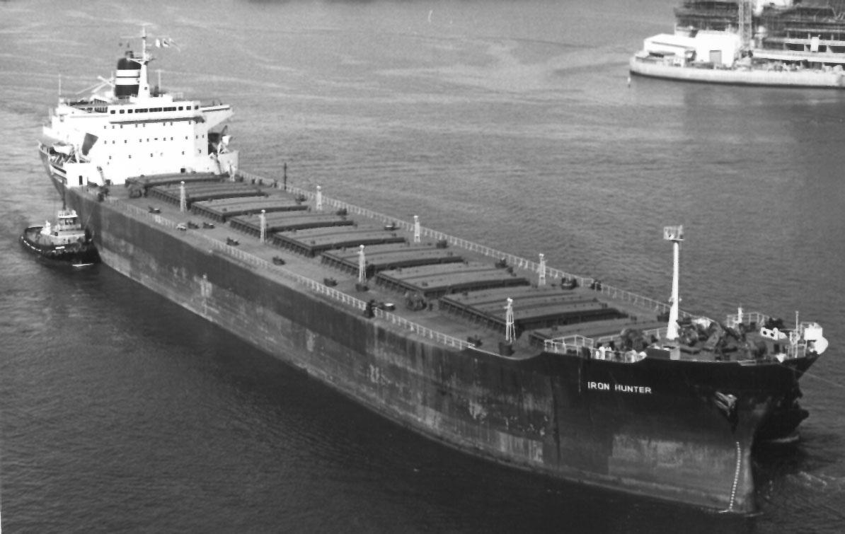 Bulk Carrier, "Iron Hunter", 34,084 tons, 690 feet.  Built in Whyalla in 1968, employed in bulk steel trades and owned by BHP. Strengthened for Ore Cargoes.
Official Number:  332288
Speed:  15 knots
Flag:  Australian
Port Of Registry:  Melbourne

Th