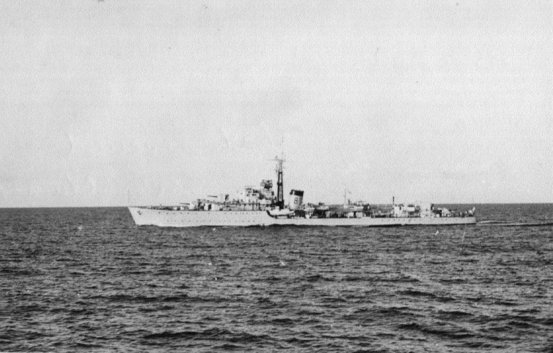 H.M.S. "Cossack", C Class destroyer.  Photo taken during ANZ Exercises in May 1955.  This vessel rescued the prisoners from the 'Almark'