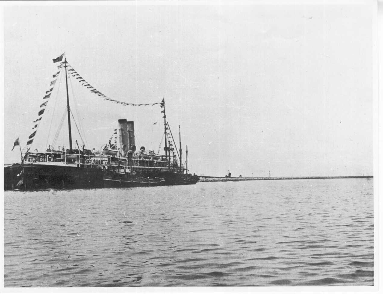 Port and harbour scene - steamer berthed at wharf