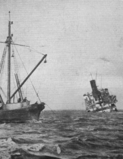 1917 cargo vessel with broken back.
