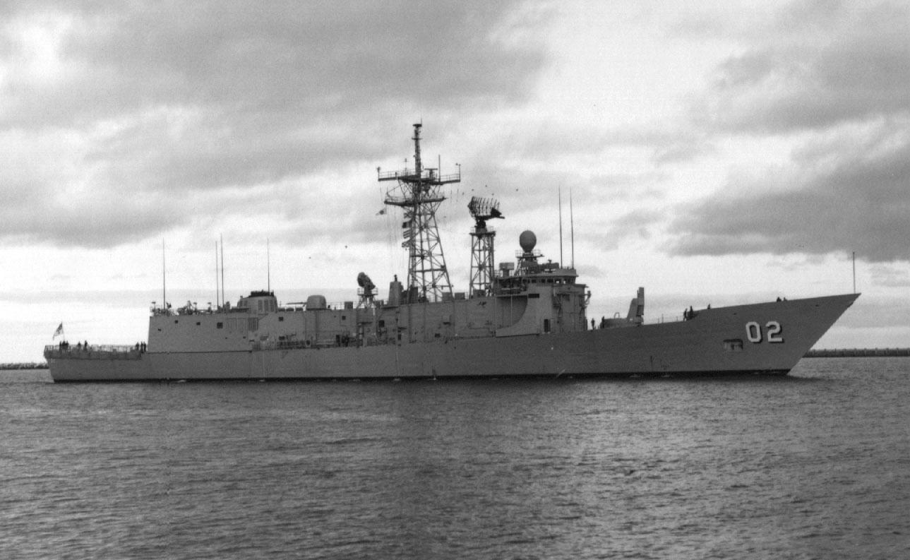 Naval vessel entering port