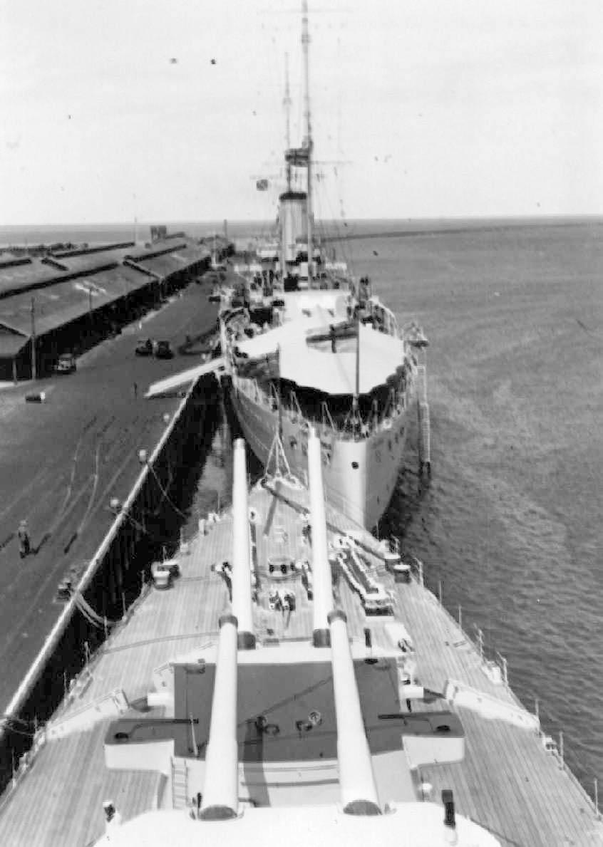 H.M.A.S "Australia", completed 1928 and Cruiser "Canberra" commissioned in 1928
This image shows vessels berthed at Port Lincoln, South Australia.