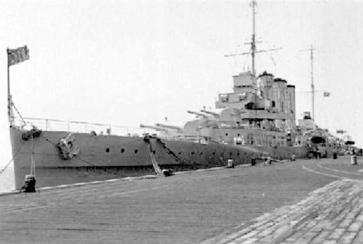 H.M.A.S "Australia", completed 1928, built by John Brown & Co, Clydebank.  In 1940 Australia was in operations against the Vichy French naval forces at Dakar.  In August 1942 she took part in assisting United States forces landing at Guadalcanal in the So