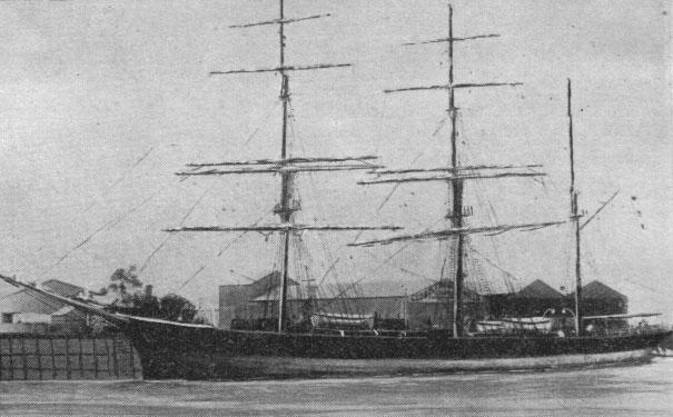 1881 Barque.  This vessel as she appeared soon after her 1881 launch and after the great 1903 storm when she was wrecked in Algoa Bay, South Africa