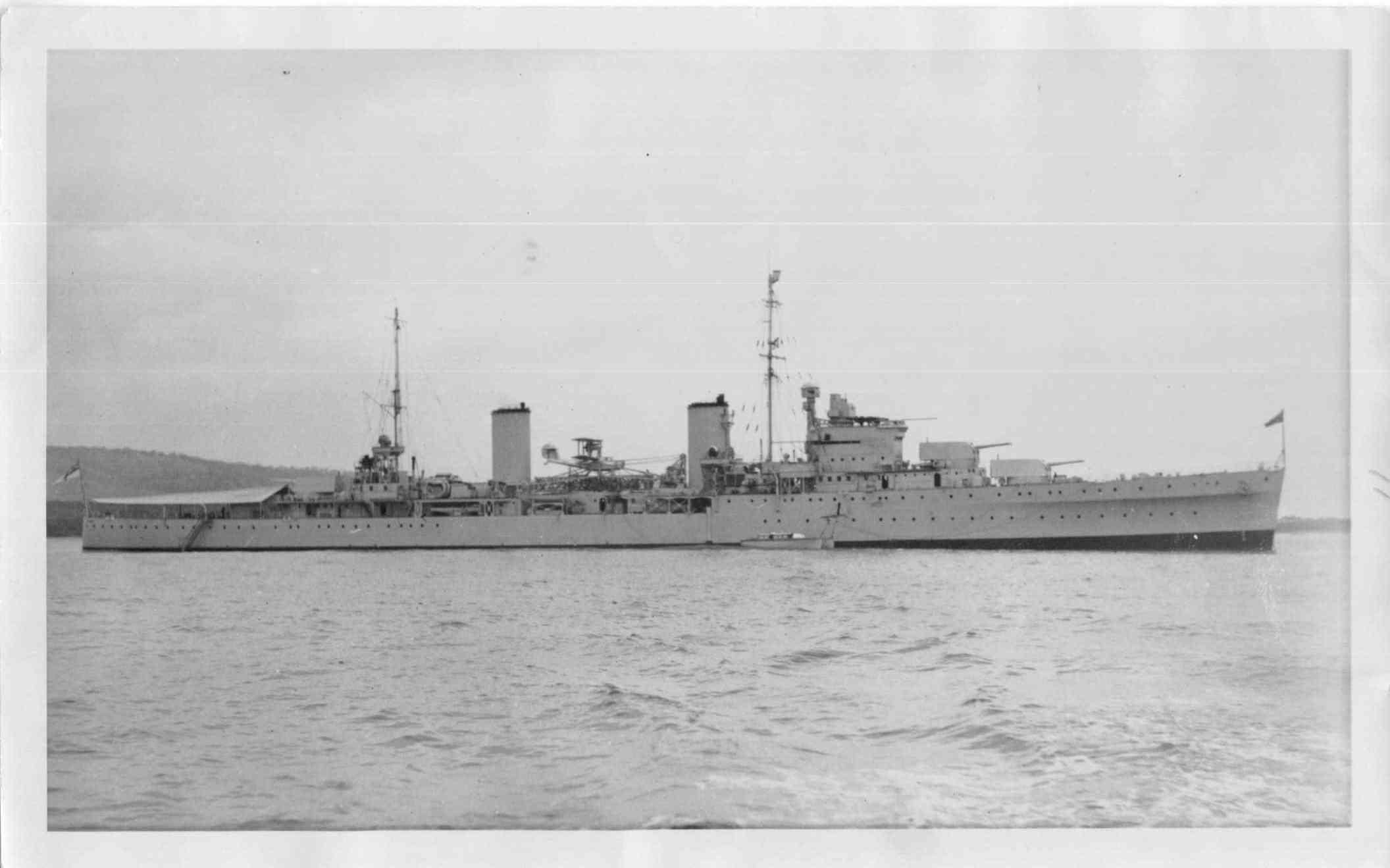 H.M.A.S. "Sydney", a Leander Class Light Cruiser, built by Swan Hunter  at Wallsend-on-Tyne, between 1933 and 1935.  Originally ordered for the Royal Nay, she was bought by the Australian government before launching.  During World war 2 while serving in t