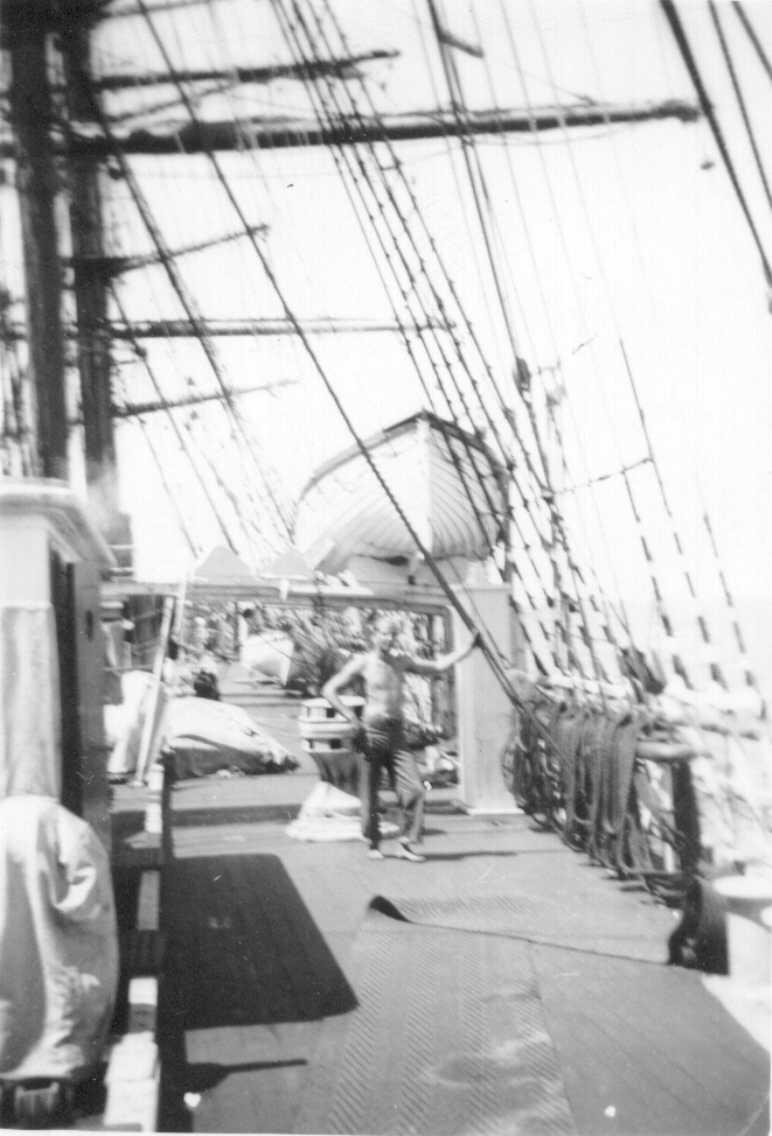 Stan Webber on her deck at Port Victoria in 1947.