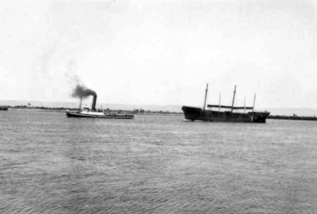 Barque, "Pam", ex "Lady Palmerston", a full rigged shiup of 1247 tons register.  She was a smart clipper, built at Greenock in 1864 and for many years she lightered coal at Port Adelaide, until 1930 when she laid idle.  In 1934 she was used as target prac