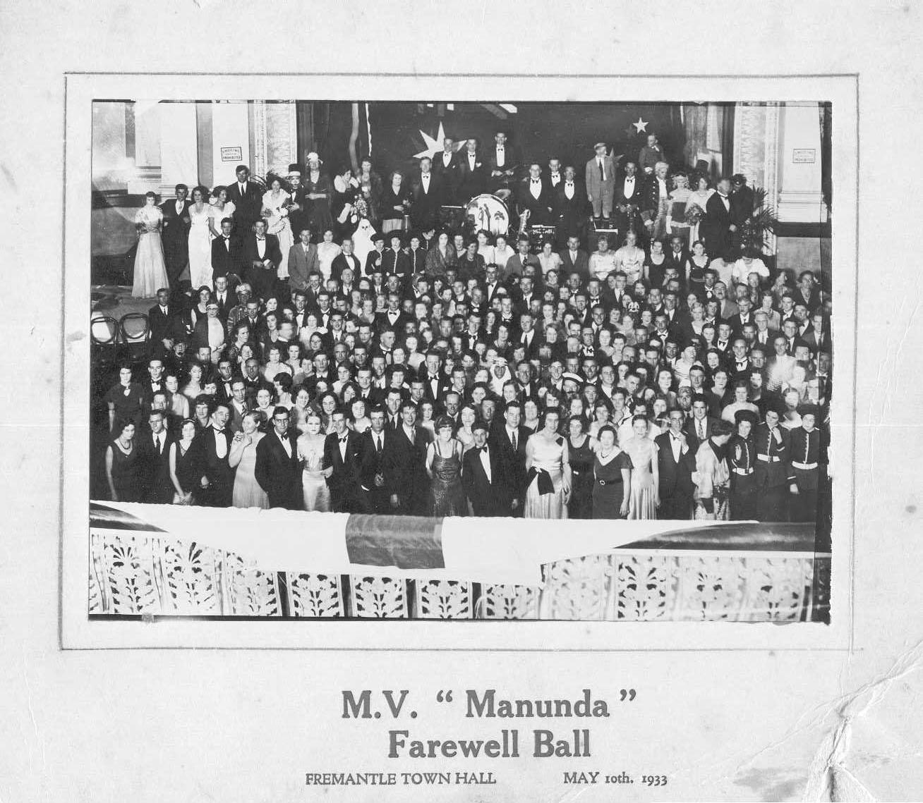 MV Manunda's Fairwell Ball at Fremantle Town Hall, May 10, 1933
