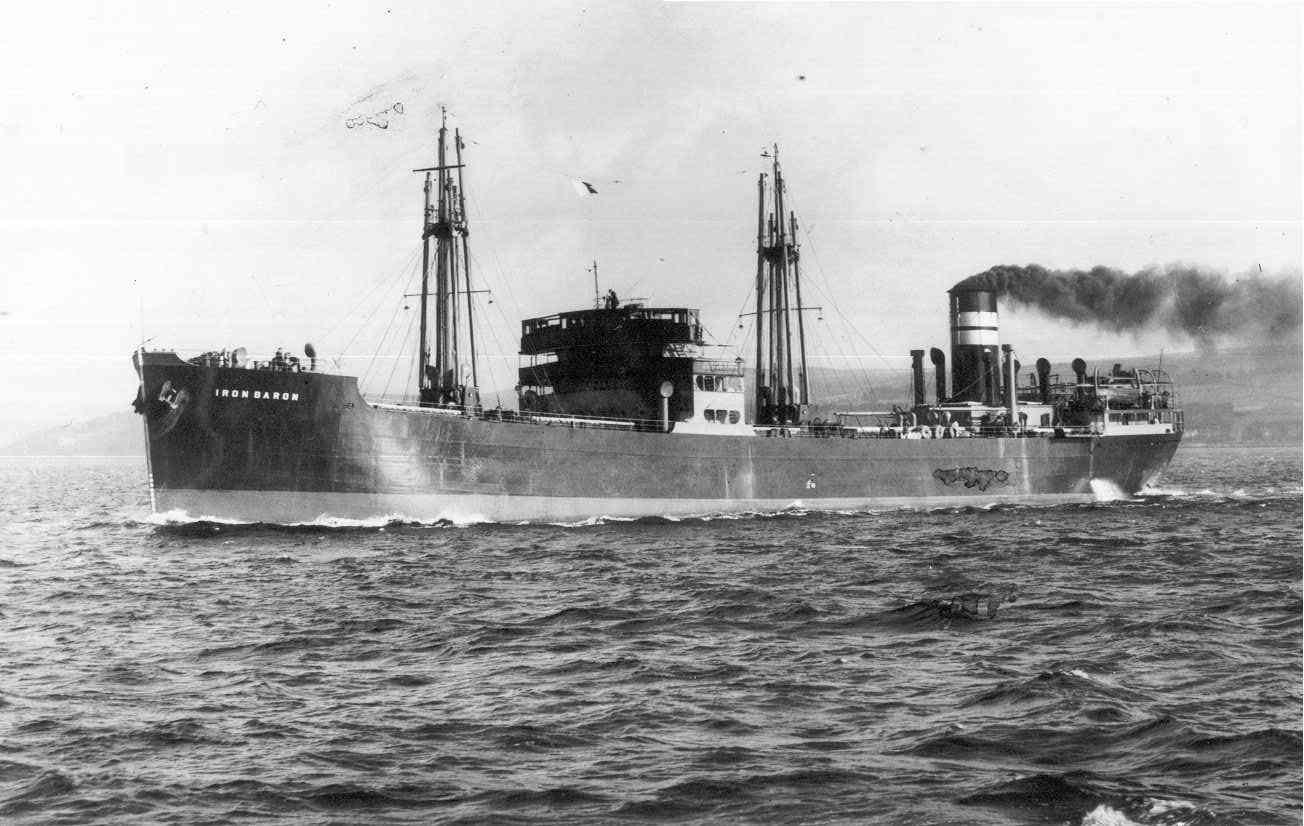 General Cargo vessel "Iron Baron", built in 1936 by Lithgows Ltd - Port Glasgow.  Owned by Broken Hill Proprietry Co Ltd.
Official Number:  159561
Dimensions:  length 407'0", breadth 56'2", draught 23'10"
Tonnage:  4788 gross, 2593 net.
Port Of Regist