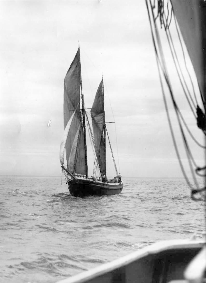 This image taken at a front on angle of ship as it comes toward photographer.