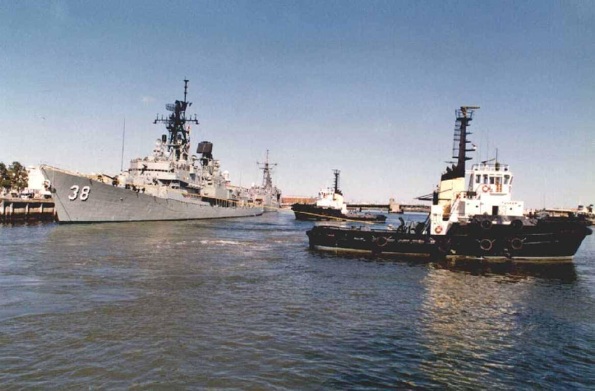 PERTH H.M.A.S. Departing Port Adelaide for the last time, in tow by M.T.Tarpan & M.T.Tusker, Sept.1999.