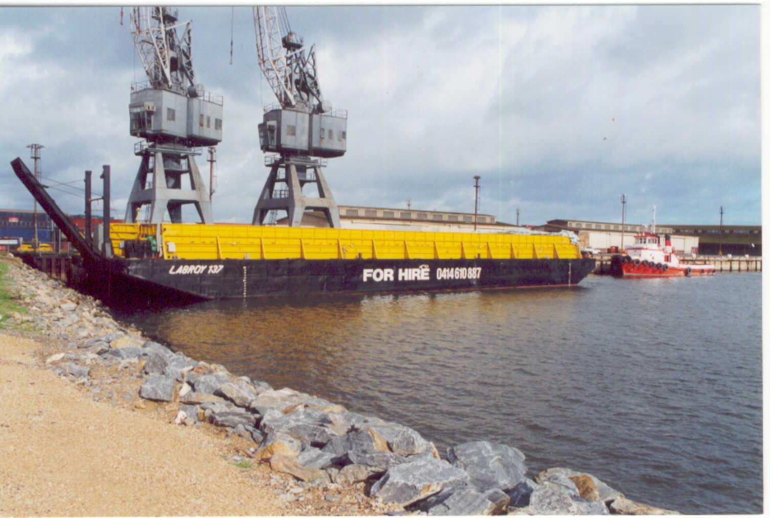 With hire barge at Port Adelaide, June 2001