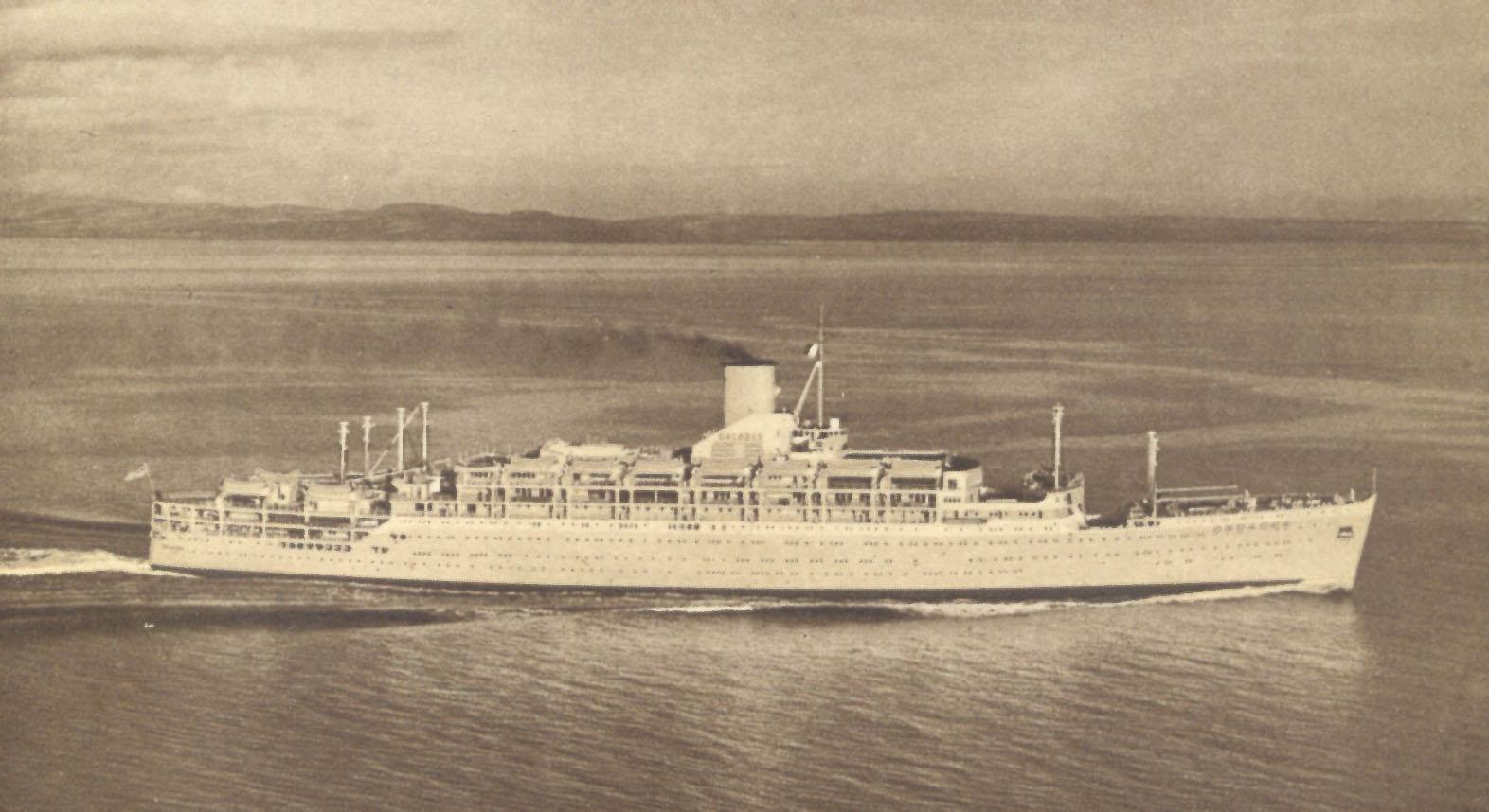 Passenger Liner "Orcades", built by Vickers Armstrongs Ltd., Barrow-In-Furness, England.  Launched on 14 October 1947 by Lady Morshead and completed in November 1948.  Her inaugural voyage was from London - Sydney on 14 December 1948.
Base Port:  Initial