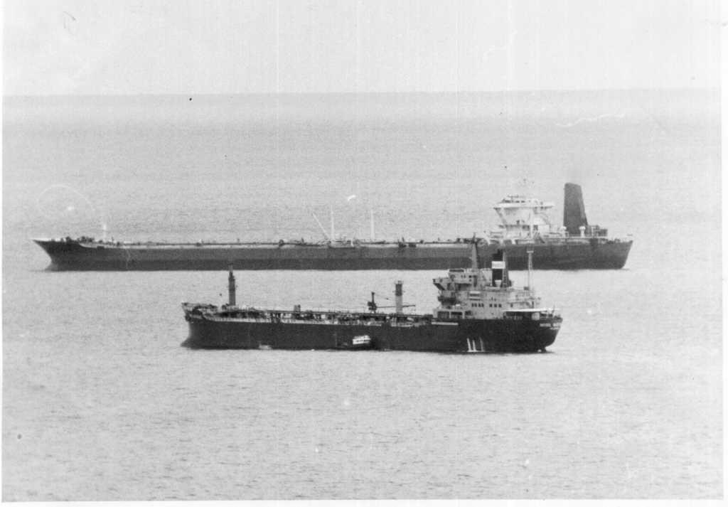 Passing by another ship at sea.