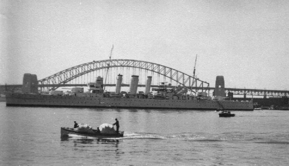 H.M.A.S "Australia", completed 1928, built by John Brown & Co, Clydebank.  In 1940 Australia was in operations against the Vichy French naval forces at Dakar.  In August 1942 she took part in assisting United States forces landing at Guadalcanal in the So