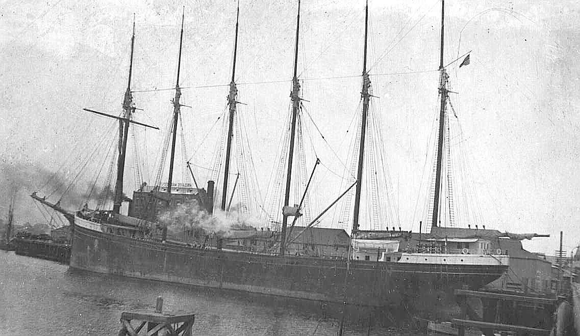 The 6 masted schooner "Dorothy H Sterling", another of the Americans which brought timber to South Australia from their west Coast.  Built in 1920 at Portland as 'Oregon Pine'  by Peninsula Shipbuilding Co.  Official Number - 220005.  Gross tonnage of 252