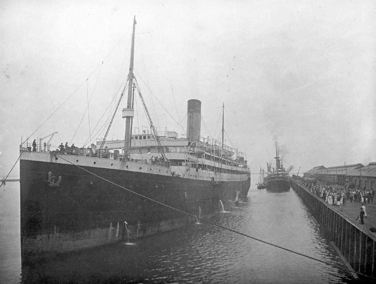 Passenger Vessel "T.S.S. Themistocles".  Built in 1911 by Harland & Wolff Ltd - Belfast, for G. Thompson & Co.  Vessel was broken up in 1947.
Official number:  129349
Port Of registry:  Aberdeen
Tonnage:  11231 gross
Dimensions:  length 501', breadth 