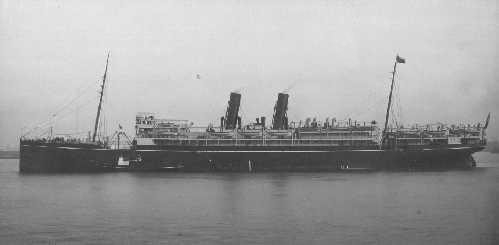 Passenger vessel "Mooltan", built  by Caird & Co - Greenock, Scotland.  She took her maiden voyage on 4 October 1905.  Owned by P & O and operated between Uk & Australia via Suez Canal.  In 1911 she participated inb Coronation Review and in 1914 was comma