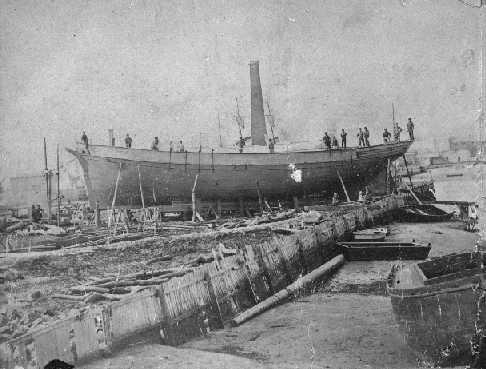 Barque "Lotus" built in 1874 at Port Adelaide.  1 deck, round stern carvel built vessel owned by T.F. Brecknall & partners, in 1883 by G.R & F Debny, in 1884 by E.W Russell.  On June 22 1892 at Port MacDonnell she was driven ashore in a gale and declared 