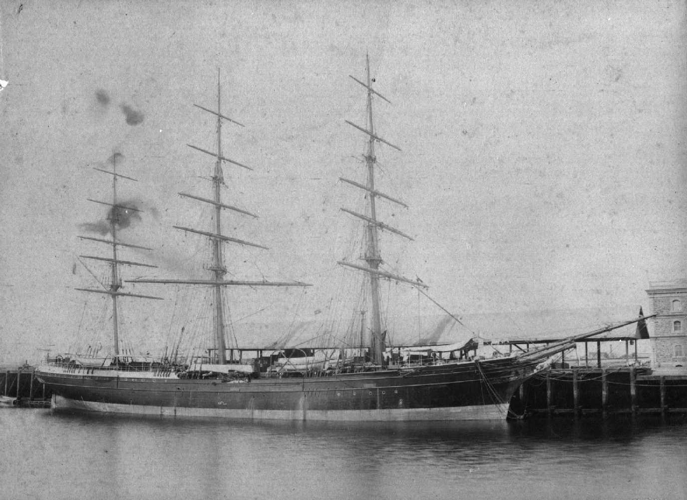 1875 clipper, moored at Port Adelaide..