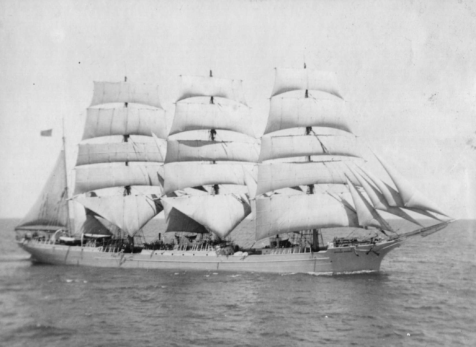 Steel 4 masted Barque built in 1892 
This image of the vessel taken in Spencer Gulf as she left Wallaroo with wheat.