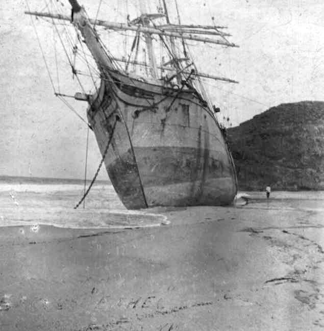 Three masted Barque "Ethel", built at Sunderland.
This image shows vessel stranded.