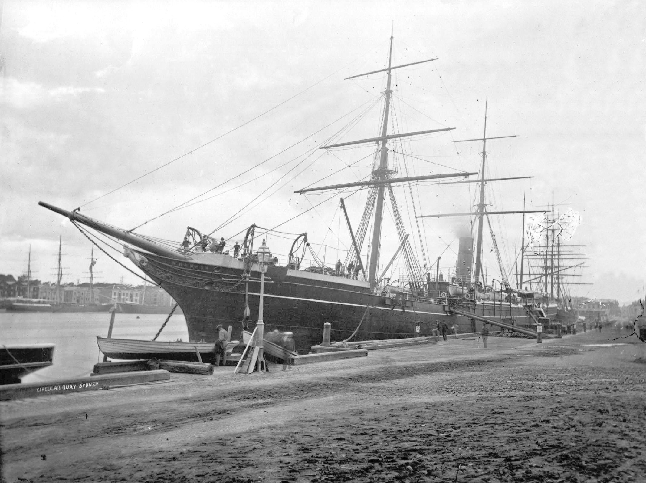 WHAMPOA A steel screw steamer, also rigged as a Barque. Built in 1882 at Greenock by Scott & Co for China Navigation Co Ltd.
Official Number: 86981
Tonnage: 1734 gross
Dimensions: length 271', breadth 34', draught 24'
Port Of Registry: London
Machinery: