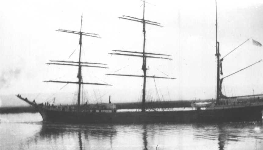 3 masted steel Barque, "Winterhude", ex "Mabel Rickmers", built in 1898 by Rickmers - Bremerhaven.  This vessel was biought from the French Government for 1950 pounds for service in the fleet of Gustaf Erikson from 1925 to 1944, at which time she was sold