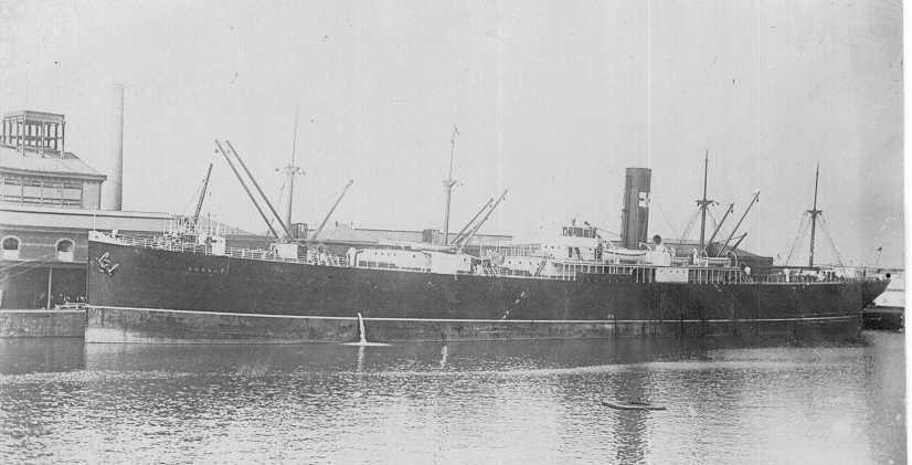 Steel Twin Screw Steamer, General cargo vessel "Dorset", built in 1903 by J Brown & Co Ltd - Glasgow.  Owned by Birt, Trinder and Bethell.

Tonnage:  7630 gross, 4905 net
Official Number:  118256
Dimensions:  length 460'0", breadth 58'2", draught 31'0