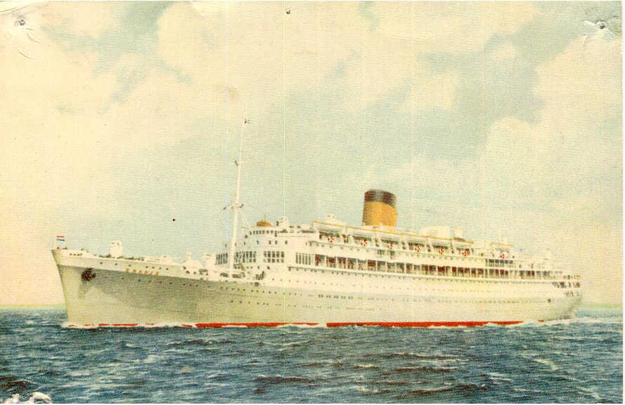 Passenger vessel "Oranje", built by Nederlandsche Scheepsbouw Maatschappij, Amsterdam, Netherlands.  Vessel was launched on 8 September 1938 by H.M. Queen Wilhelmina and completed in July 1939.  She took her inaugural voyage on 4 September 1939 from Amste