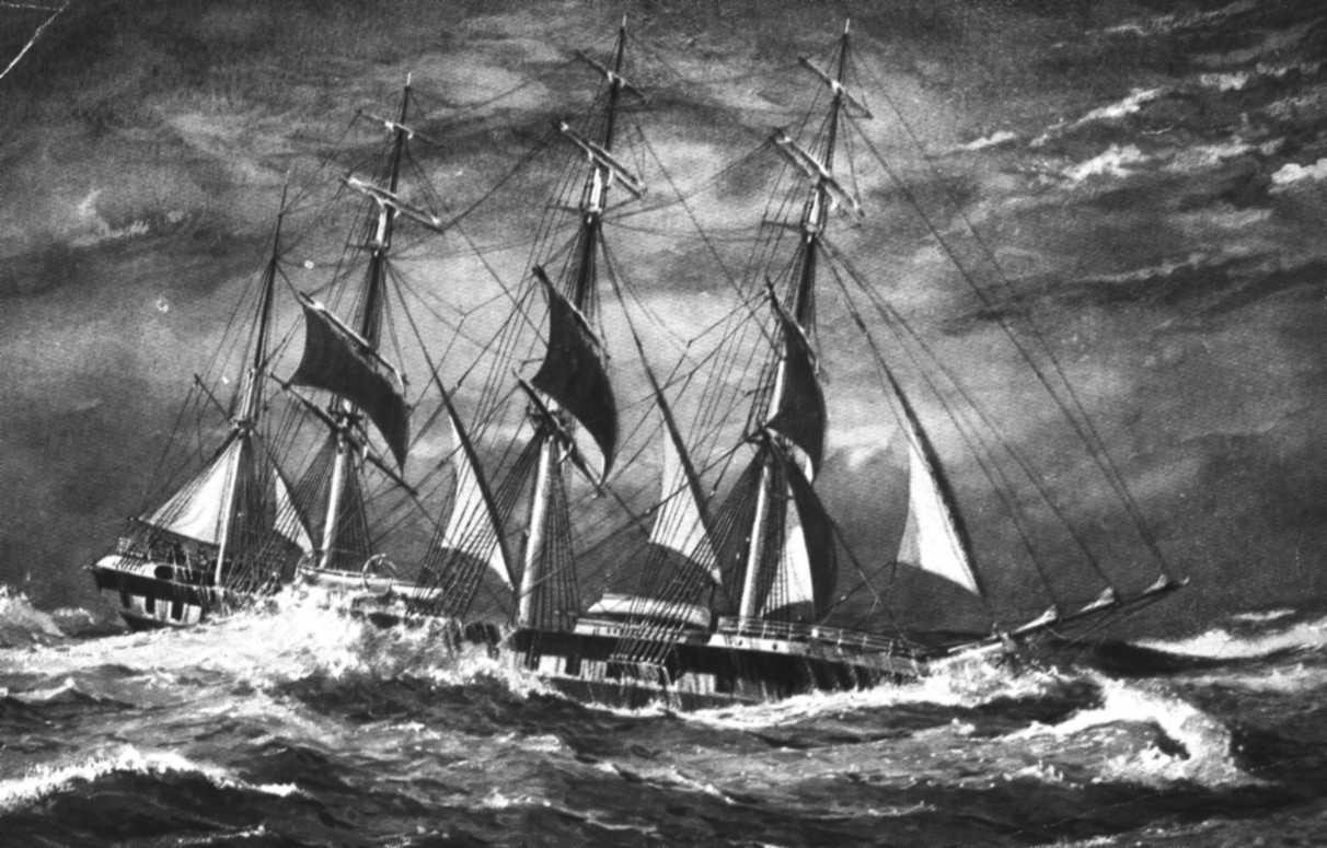 Four masted Iron Barque "Port Jackson", built in 1882 at Aberdeen by A Hall & Co for Duthie Bros.  This vessel traded regularly to Australia and when sold to Devitt & Moore in 1906 became a cadet training ship, remaining in the same trade until she was to