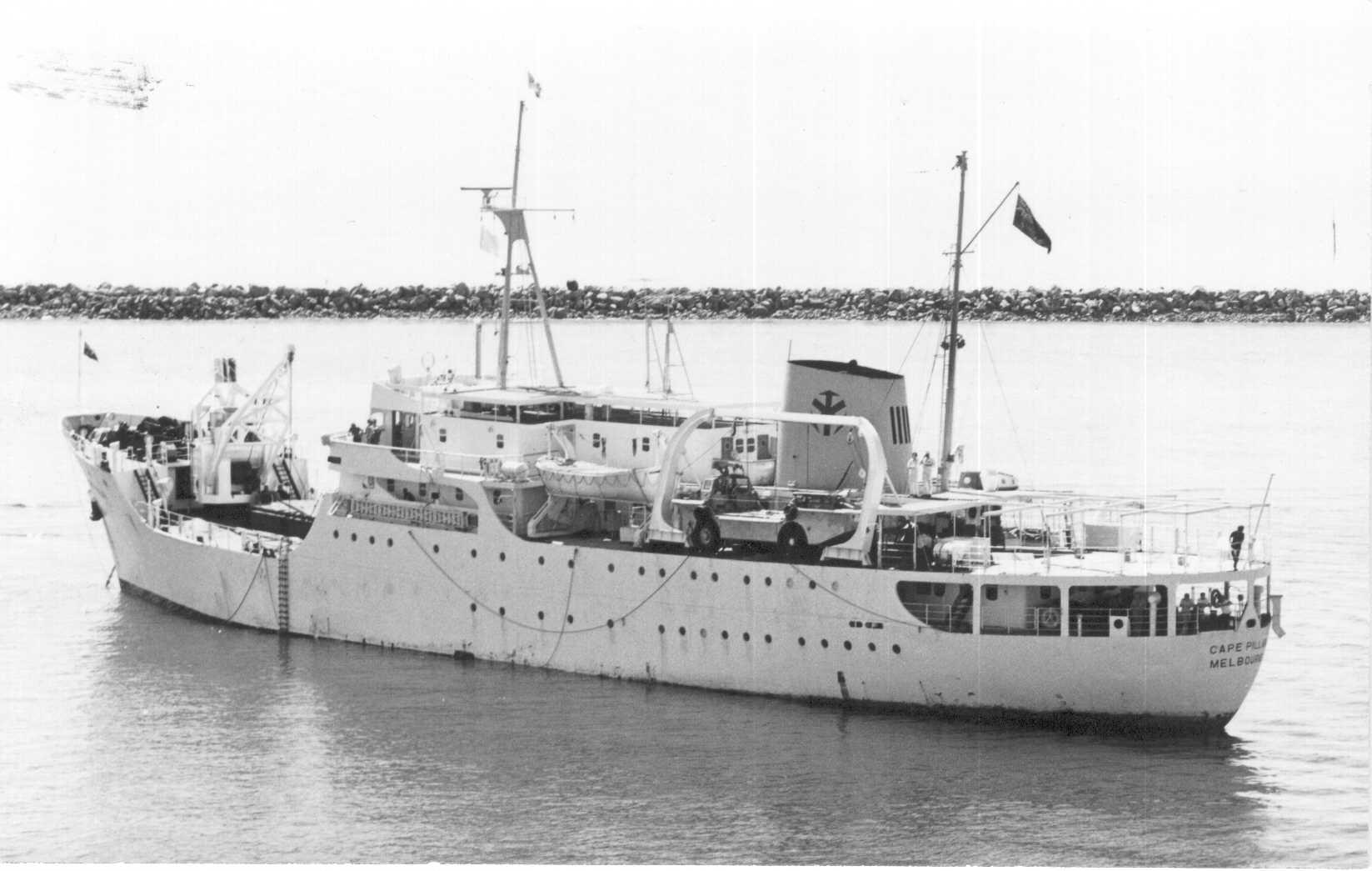 Lighthouse tender 'MV Cape Pillar', built in 1964 by the NSW Government Engineering and shipbuilding in Newcastle.  Owned by the Dept. of shipping and transport and employed as a lighthouse tender from 1964.  Official Number - 317240.  Gross tonnage - 101