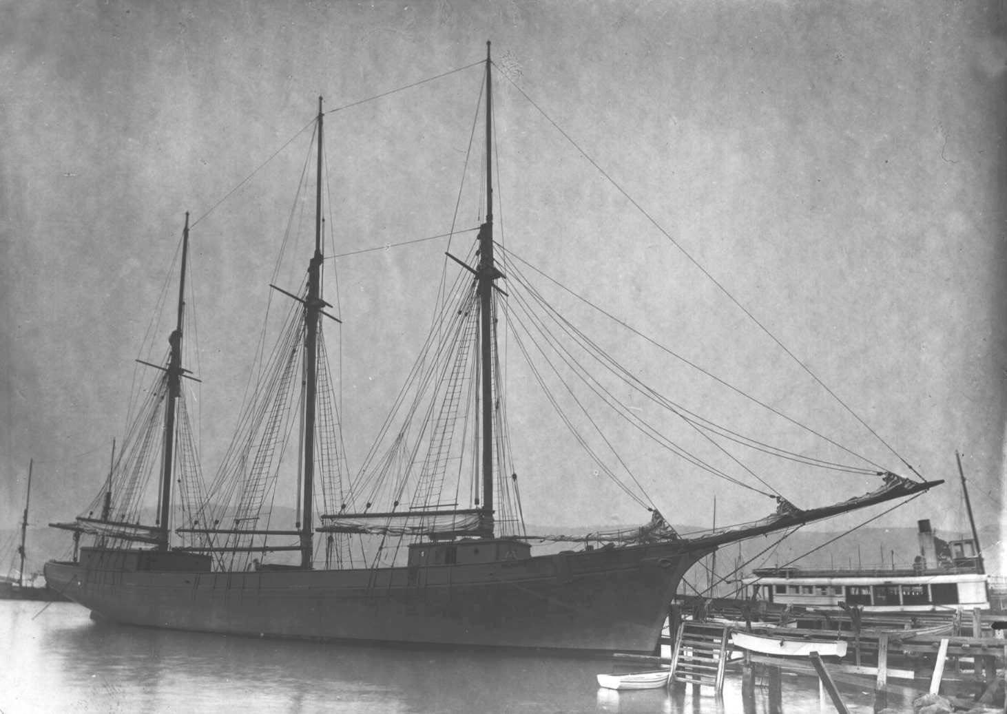 A wooden 3 masted schooner "Valmarie", built in 1919 by Purdon & Featherston, Hobart.  Owned by Rosenfeld & Co Pty Ltd.

Official Number:  136445
Tonnage:  291 gross, 256 net
Dimensions:  length 130'0", breadth 30'5", draught 11'6"
Port Of Registry: 