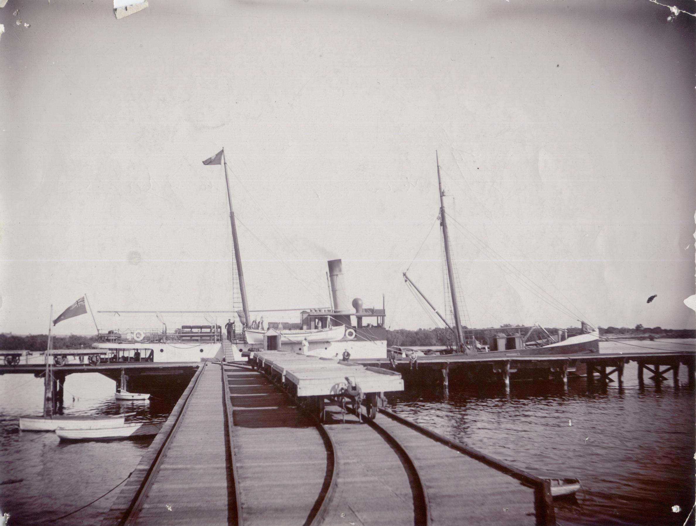 Steamship "Governor musgrave", built in 1874 by Mort's Dock & Engineering Co for the Marine Board of SA.  For many years this vessel was employed for all kinds of coastal service; repairs to jetties, investigating and attending wrecks, delivering stores t