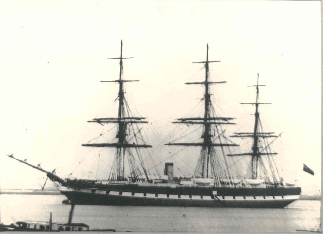 Steam Clipper "Great Britain", as rigged 1853-1877.  Launched at Bristol in 1843, she was the first iron ship to cross the Atlantic and the first Screw Steamer of any size.  500 HP.   She traded to Australia in 1852 - 1877.

Tonnage:  3270 gross, 1795 n