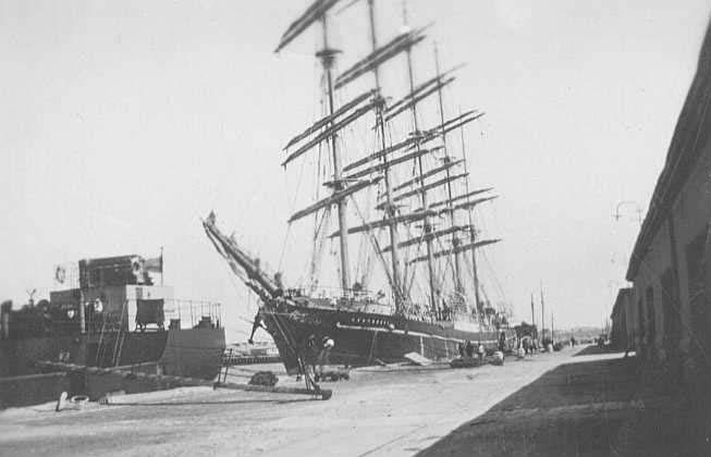 Built in 1921. Moored at Port Adelaide. A bow view.